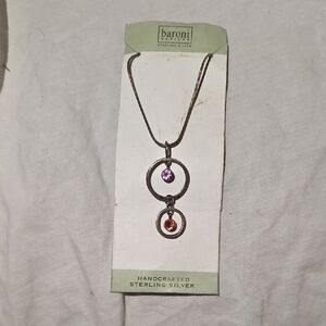 Baroni Sterling Silver Necklace with Purple and Orange Accents